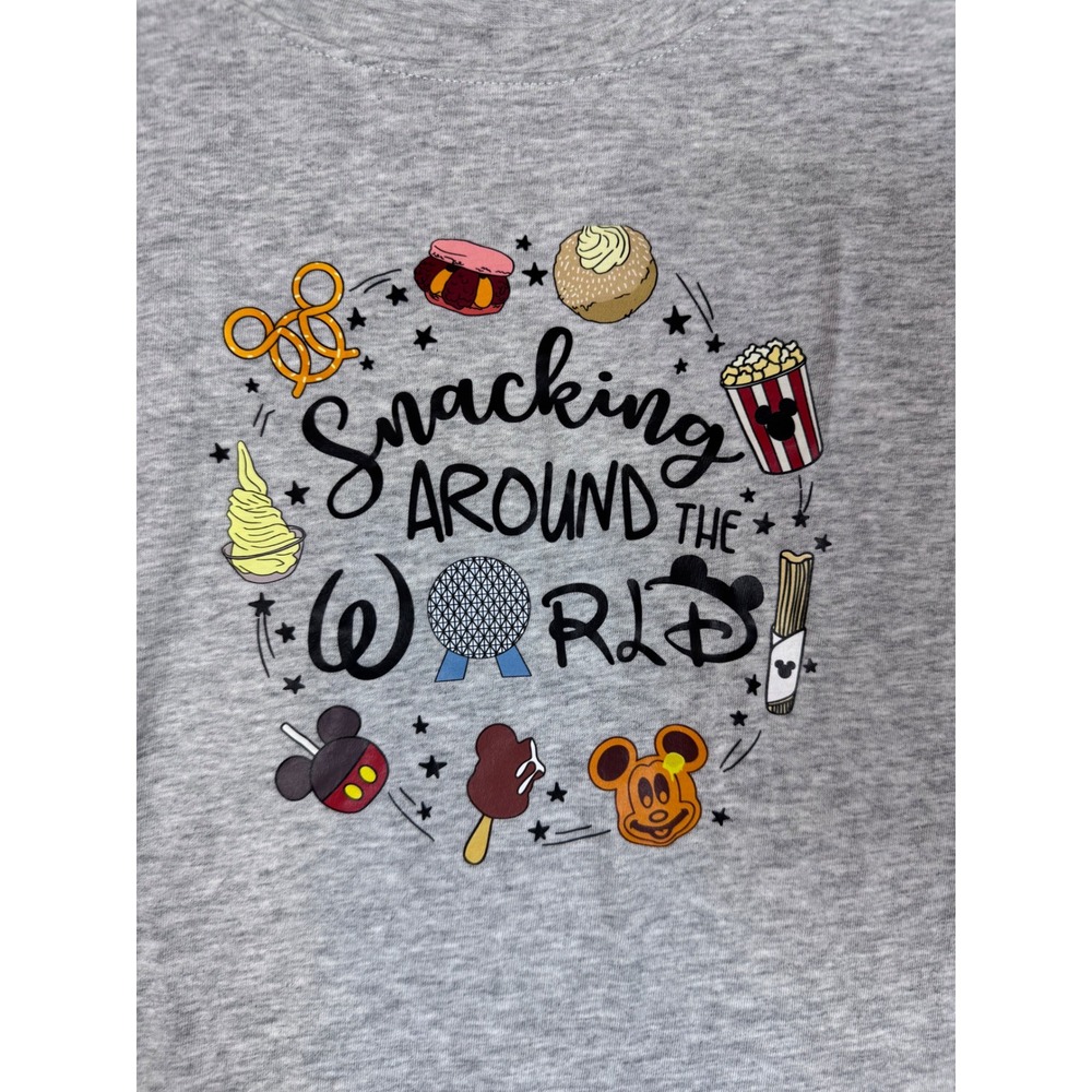 K230. Disney Epcot Snacking Around The World Graphic T-Shirt Gray Womens Large L